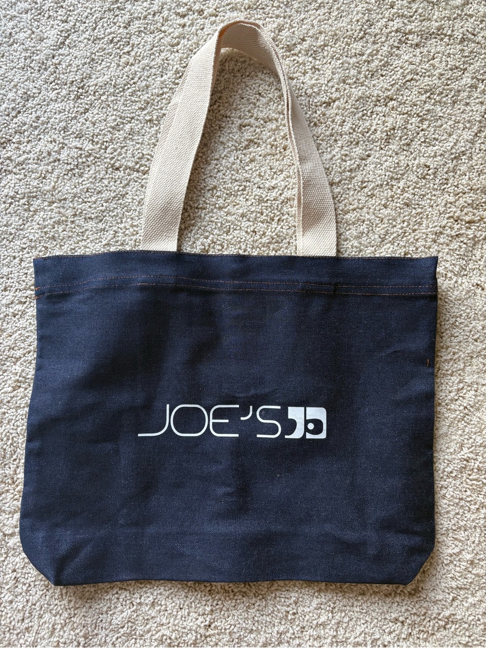 Brand new: Joe's Jeans Navy Canvas Tote with Natural Handles and Logo 17.5x14x3